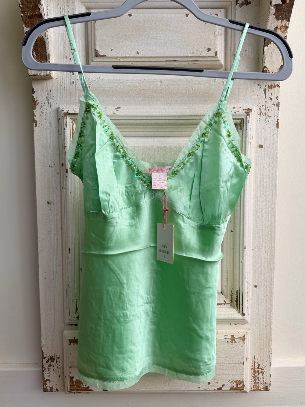 NWT Gold Hawk 100% Satin Lime Sherbert Satin Embellished Camisole - size Small
